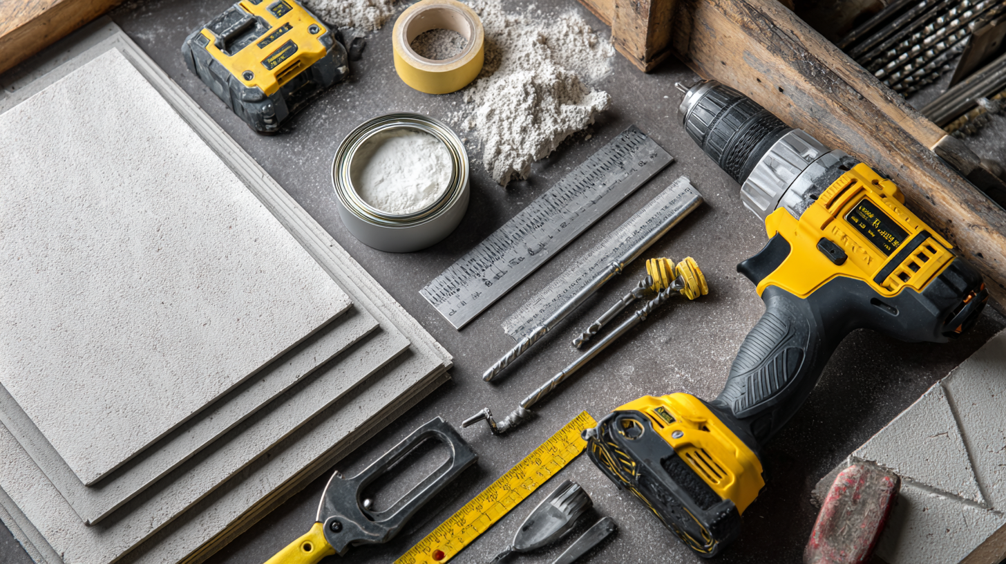 Professional handyman tools laid out on a workbench
